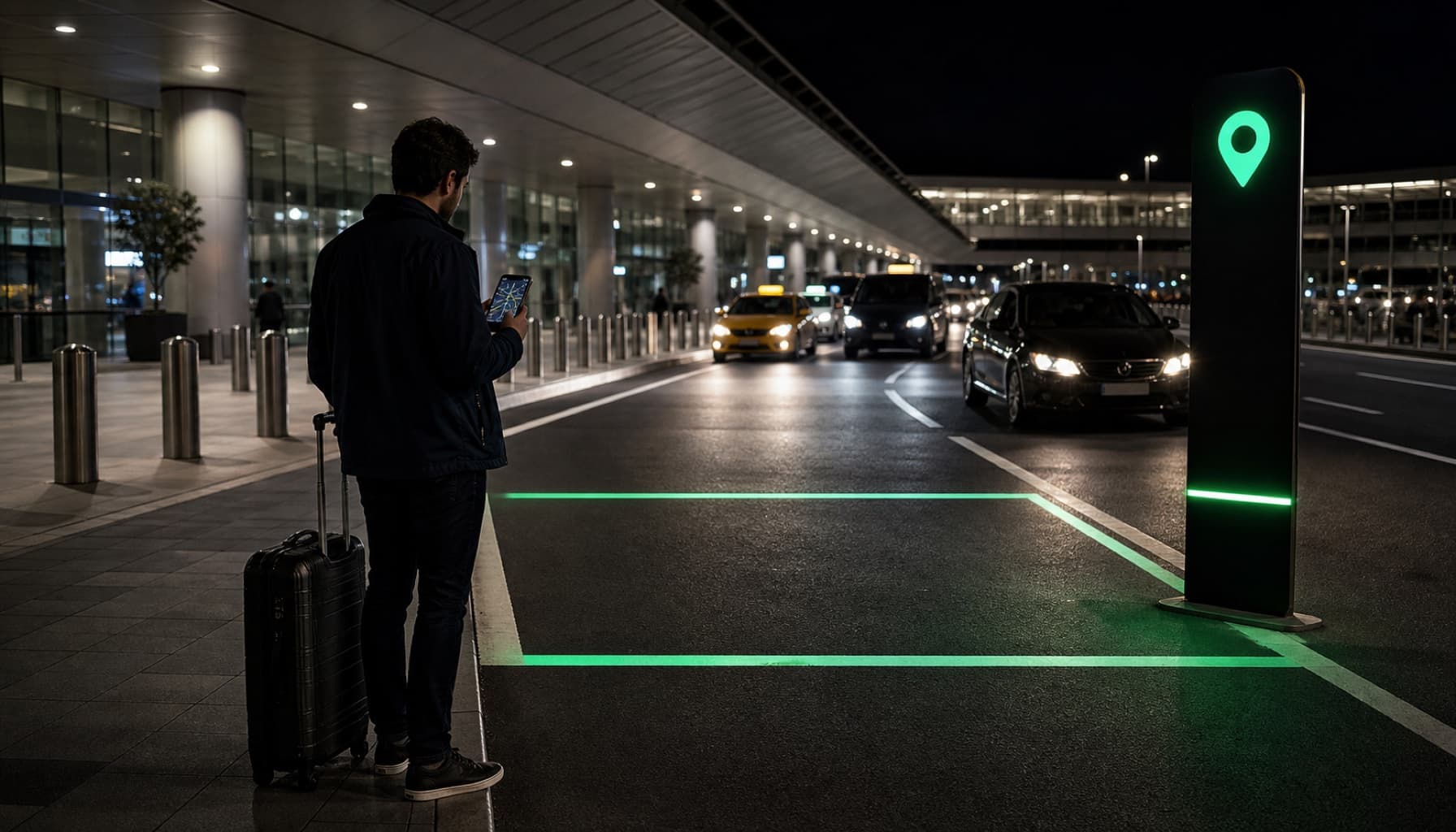 Rideshare routes and pickup points connected across several countries