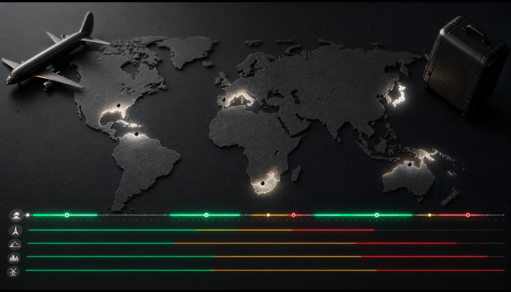 Global destination calendar marking lower-cost and peak-price travel seasons