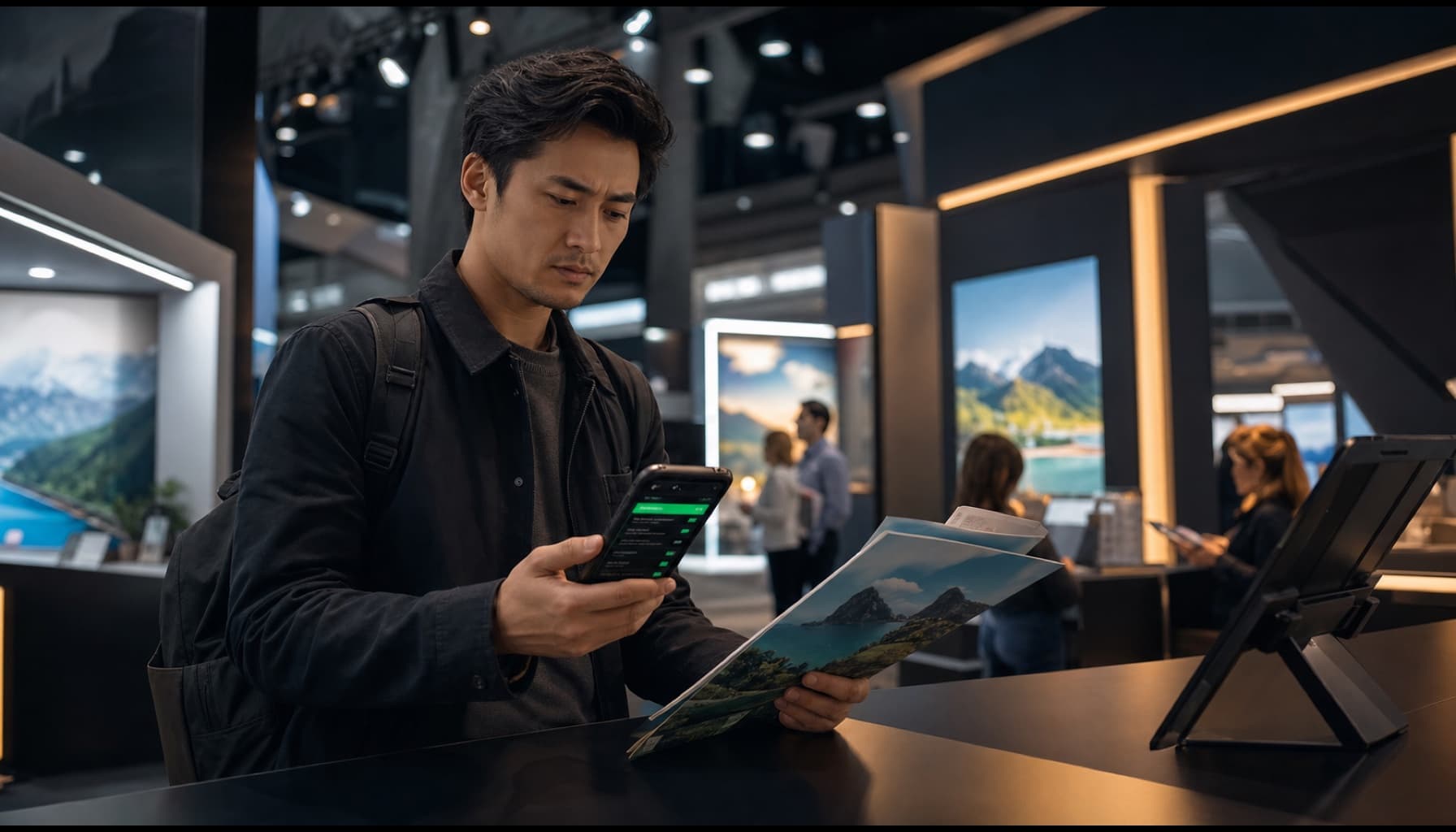 Travel fair offer compared against a live online airfare on a dark pricing board
