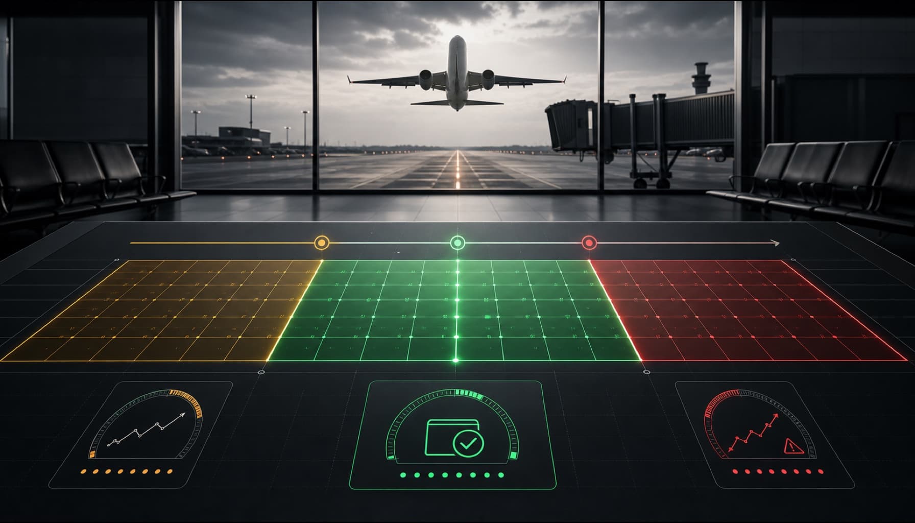 Airport calendar marking early, ideal, and late flight-booking windows